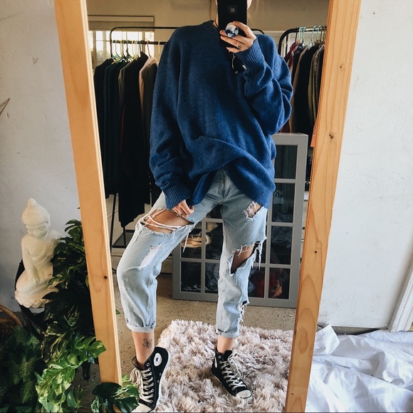 Sweaters - Royal Blue Sweater Baggy Boho Grunge Chunky